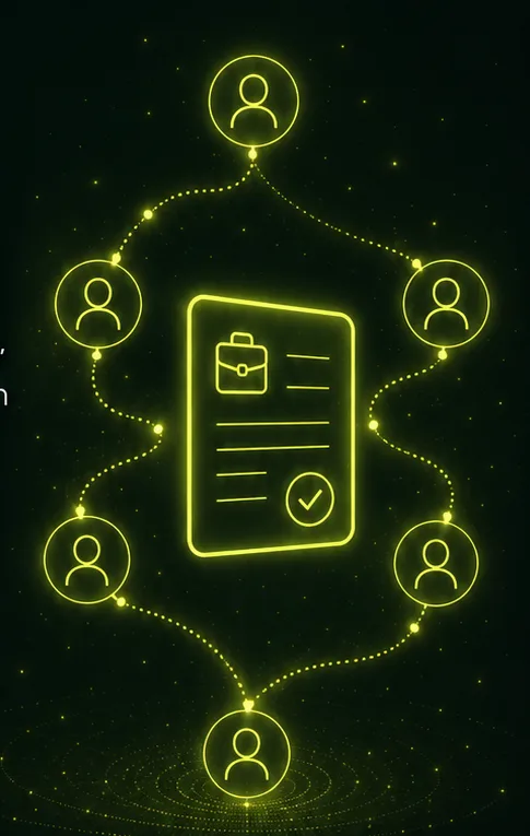 Neon Job Card graphic moving through trusted people