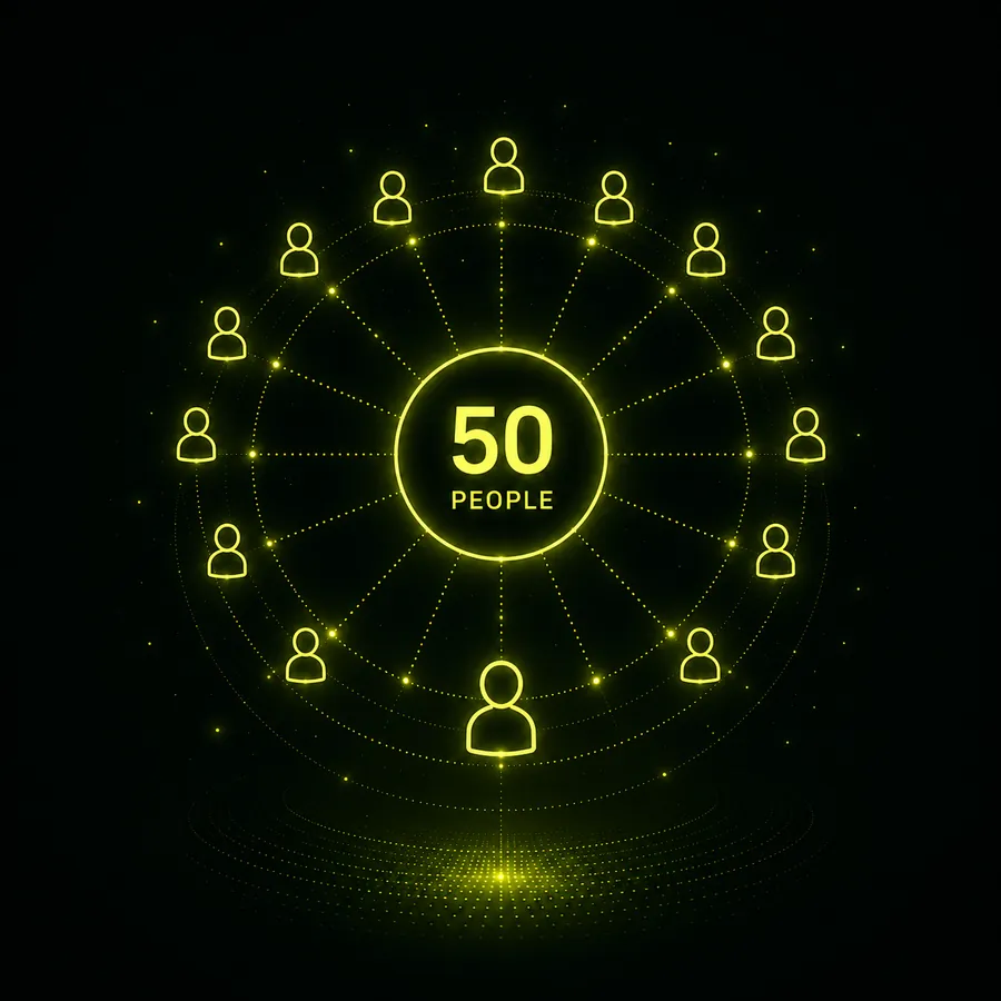 Neon network graphic showing 50 connected people in the Hiiya pilot